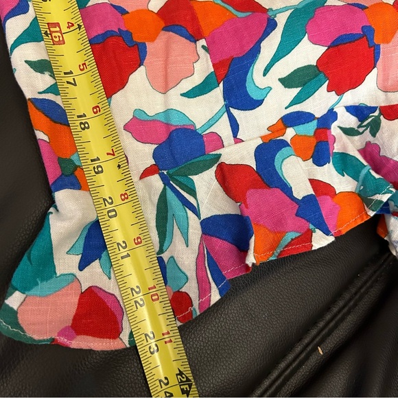 Olivaceous Linen Blend Floral Romper Tie Ruffles Adj Strap V-neck Halter Style S - Picture 14 of 14